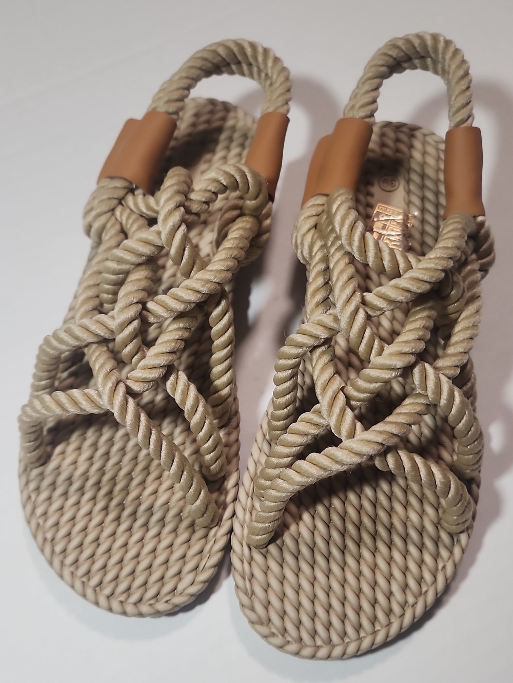 Woven Rope Slide Sandals - Beige